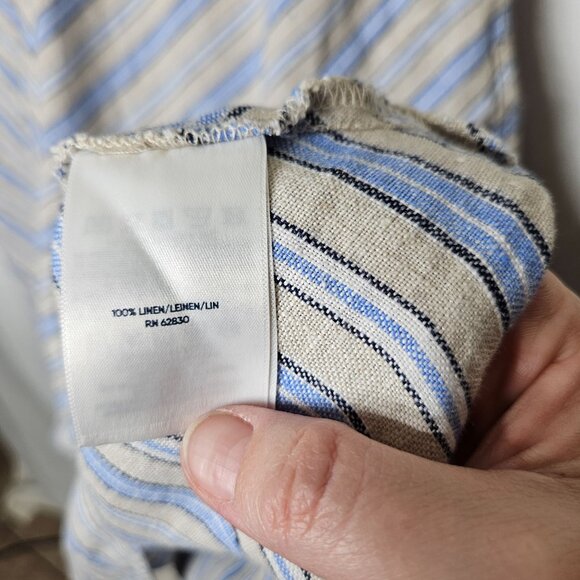 Lands End‎ Womens Striped Sleeveless Linen Dress Keyhole Back Pockets L Tall - Picture 5 of 11